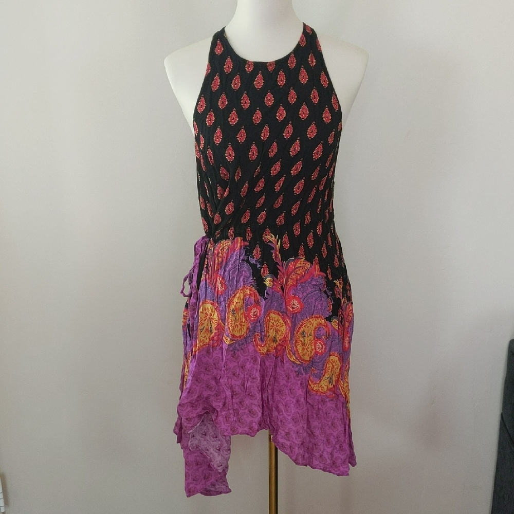 Free People Black and Purple Sleeveless Dress